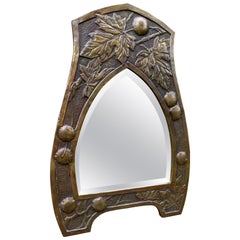 Embossed Brass Sycamore Leaf and Bolster Chestnuts Arts and Crafts Wall Mirror