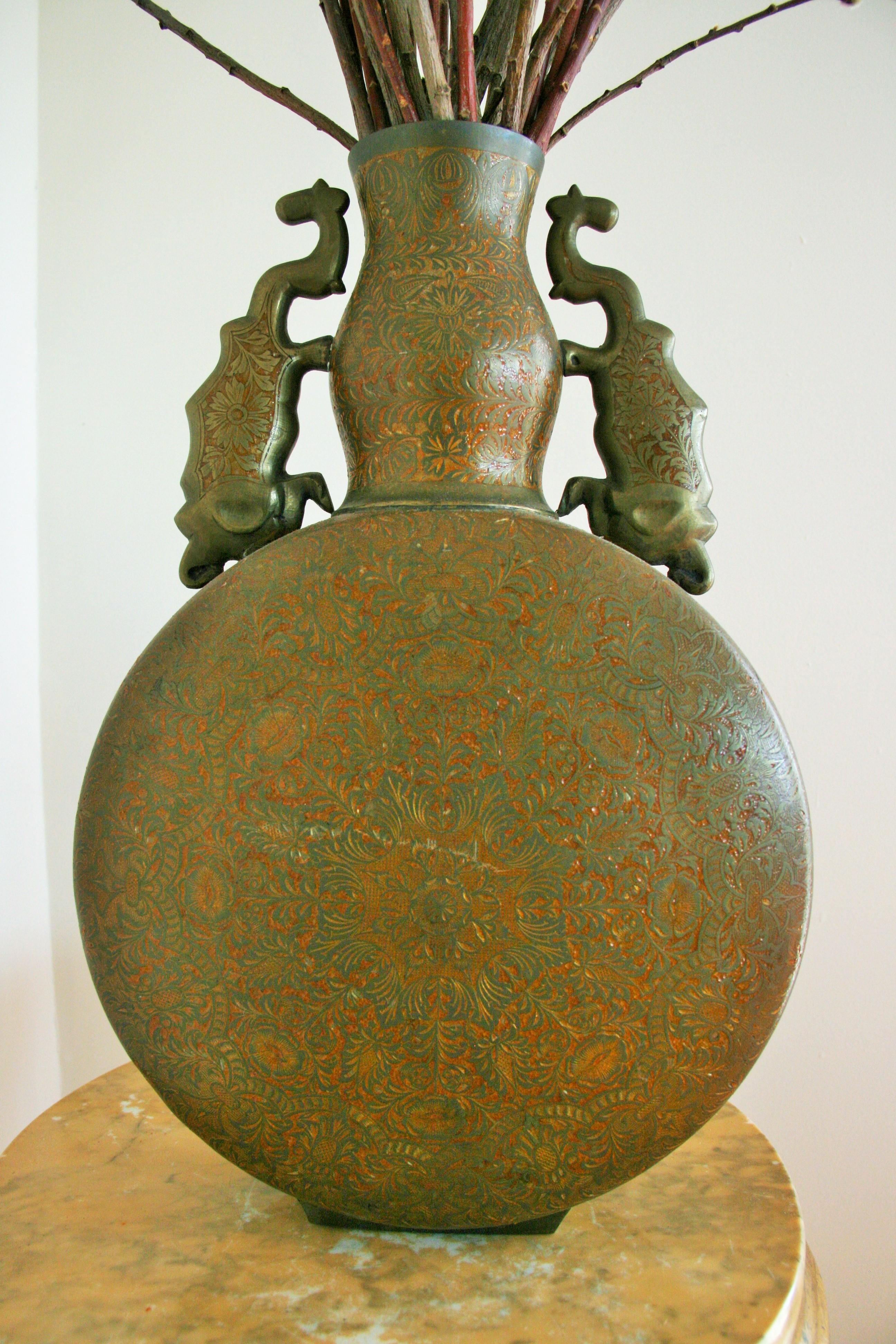 Central Asian Japanese Embossed  Urn with Elephant Handles For Sale