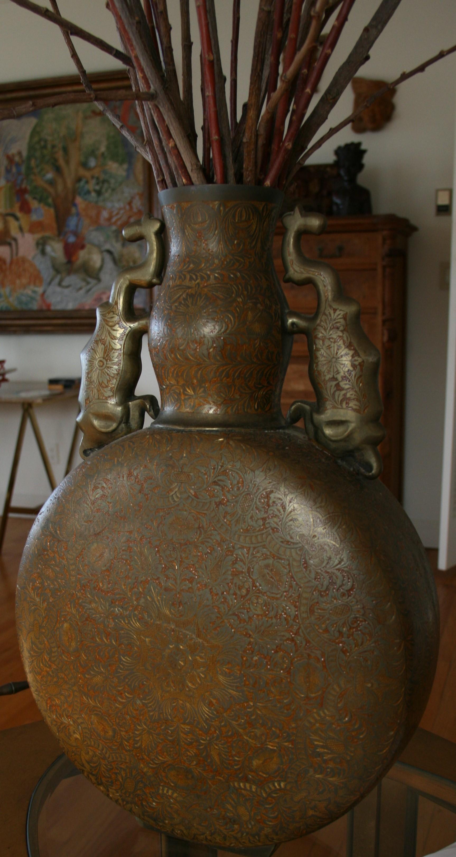 Japanese Embossed  Urn with Elephant Handles For Sale 1