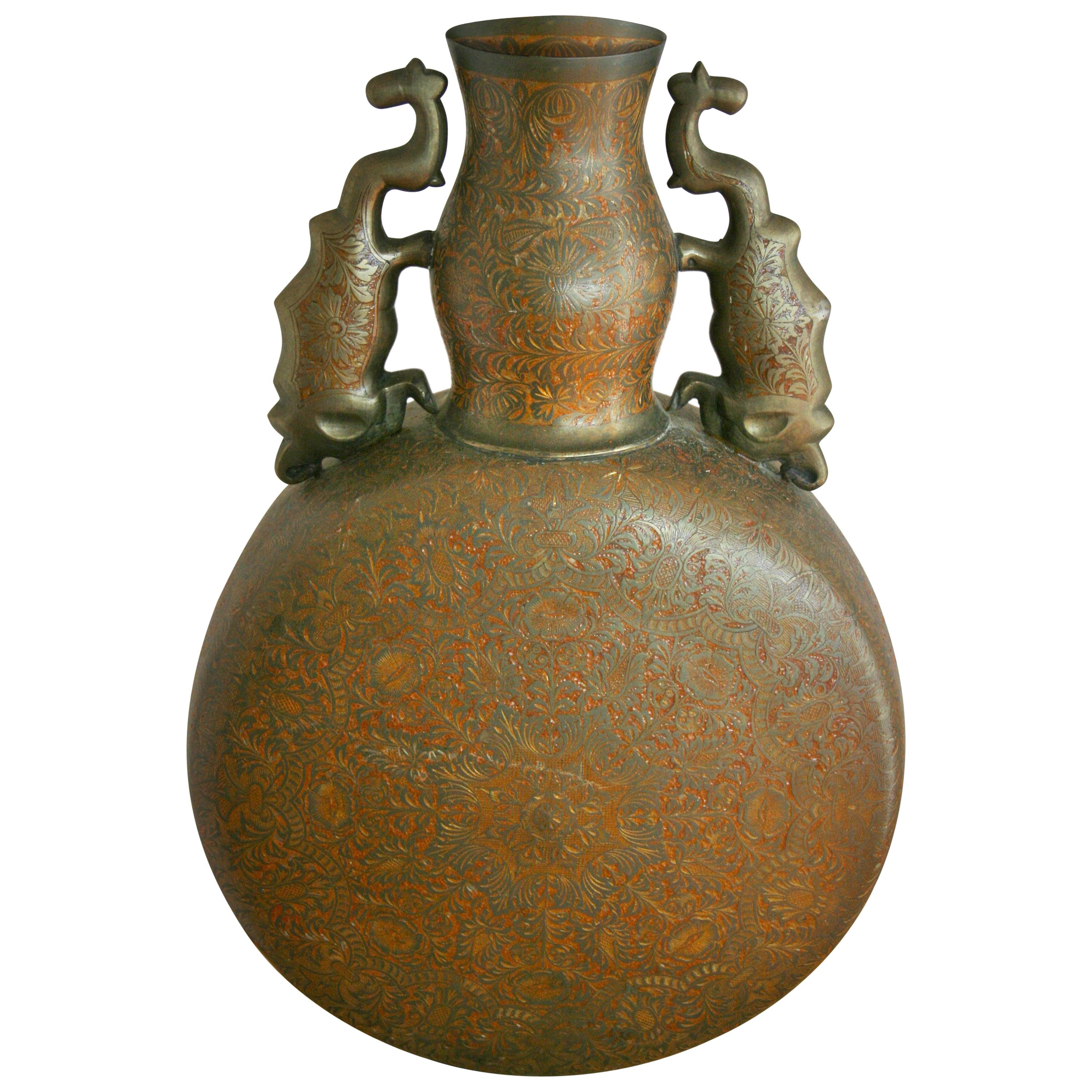 Japanese Embossed  Urn with Elephant Handles