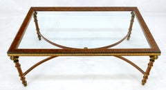 Embossed Burgundy & Gold Leather Glass Top Coffee Table by Maitland Smith MINT!