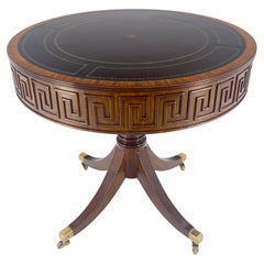 Embossed Burgundy Leather 36" Diameter Mahogany Drum Game Table Gueridon MINT