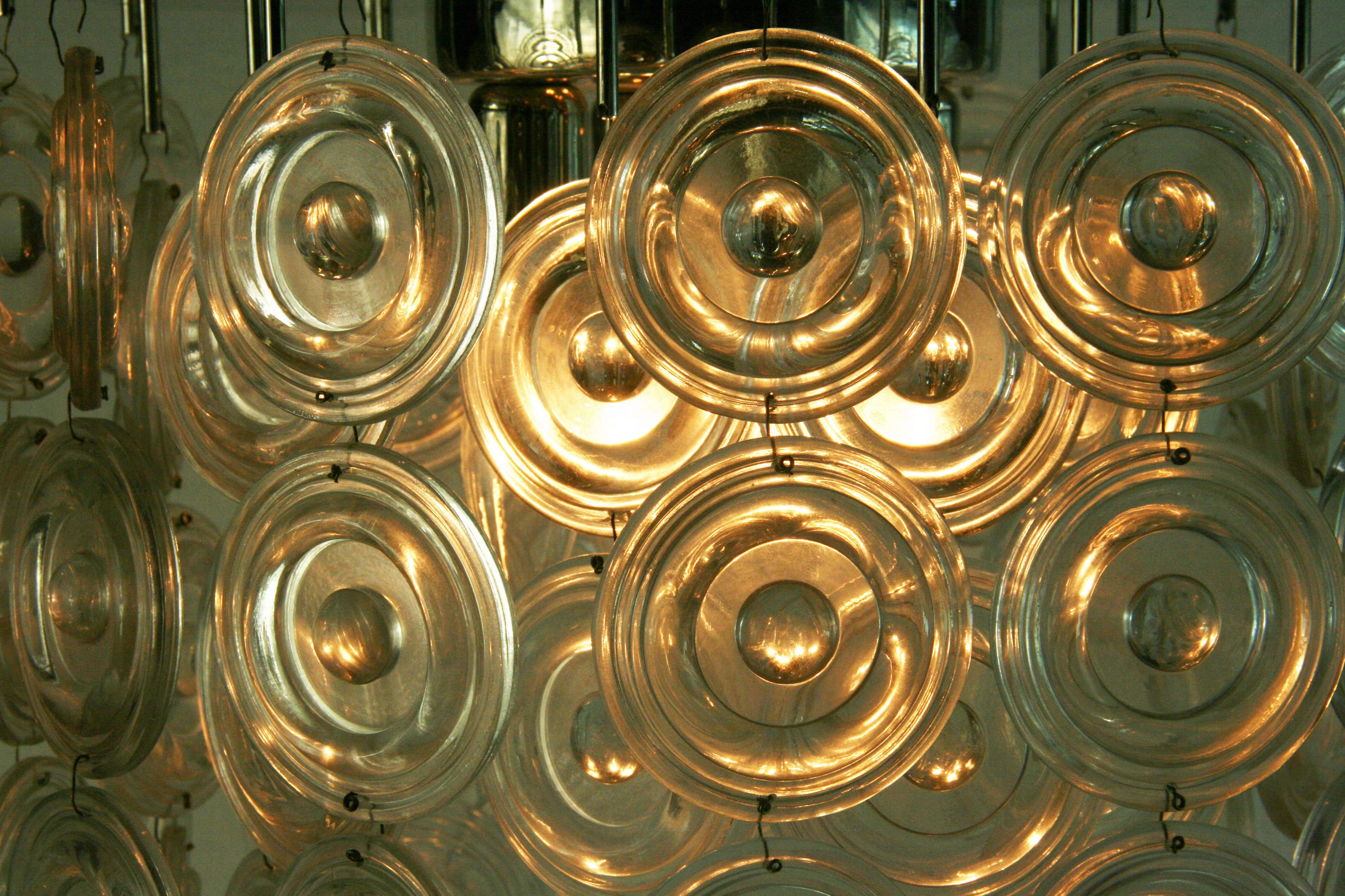 Oversized Embossed Clear Disc Murano Flush Mount In Good Condition For Sale In Douglas Manor, NY