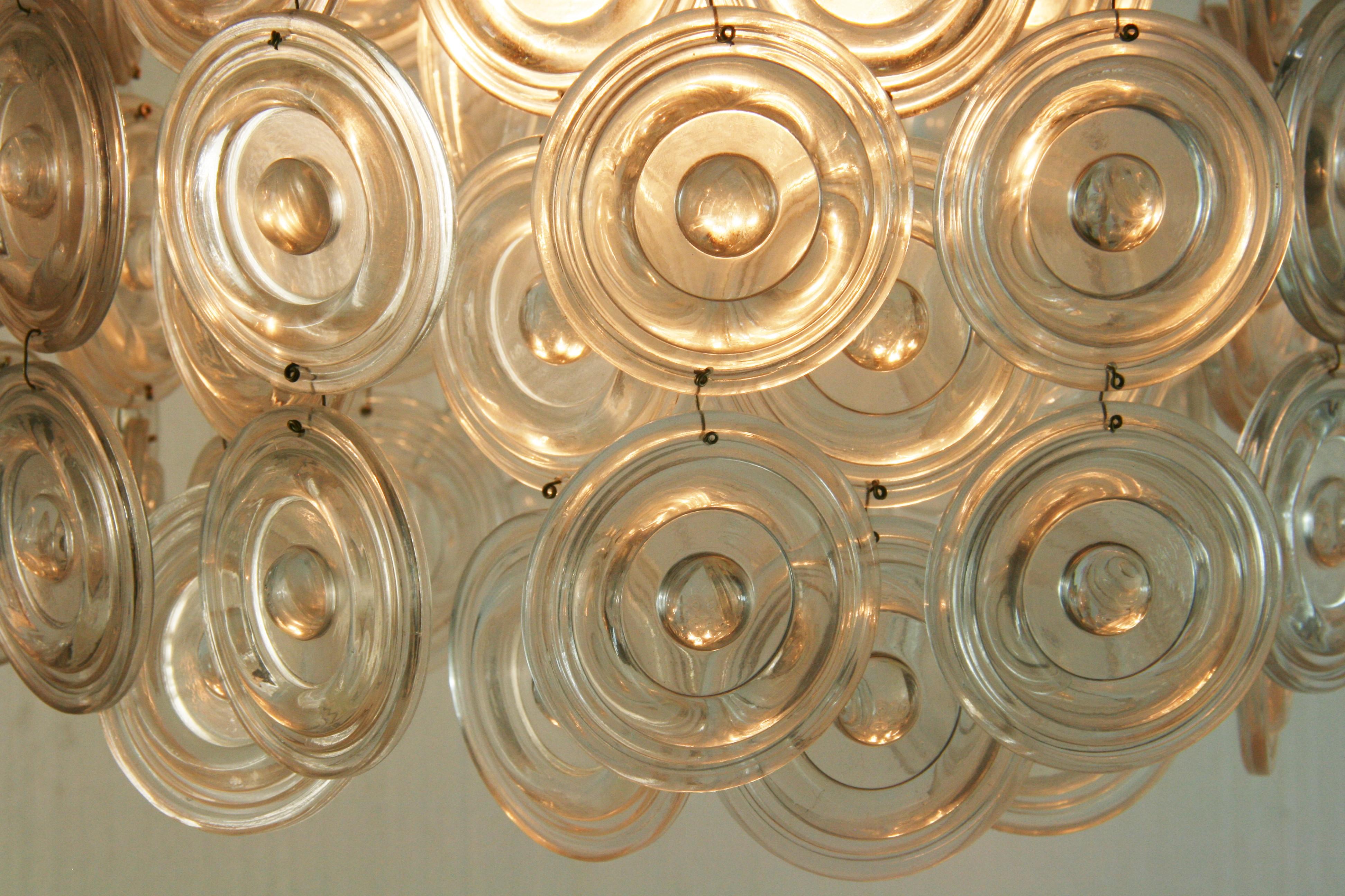 Late 20th Century Oversized Embossed Clear Disc Murano Flush Mount For Sale