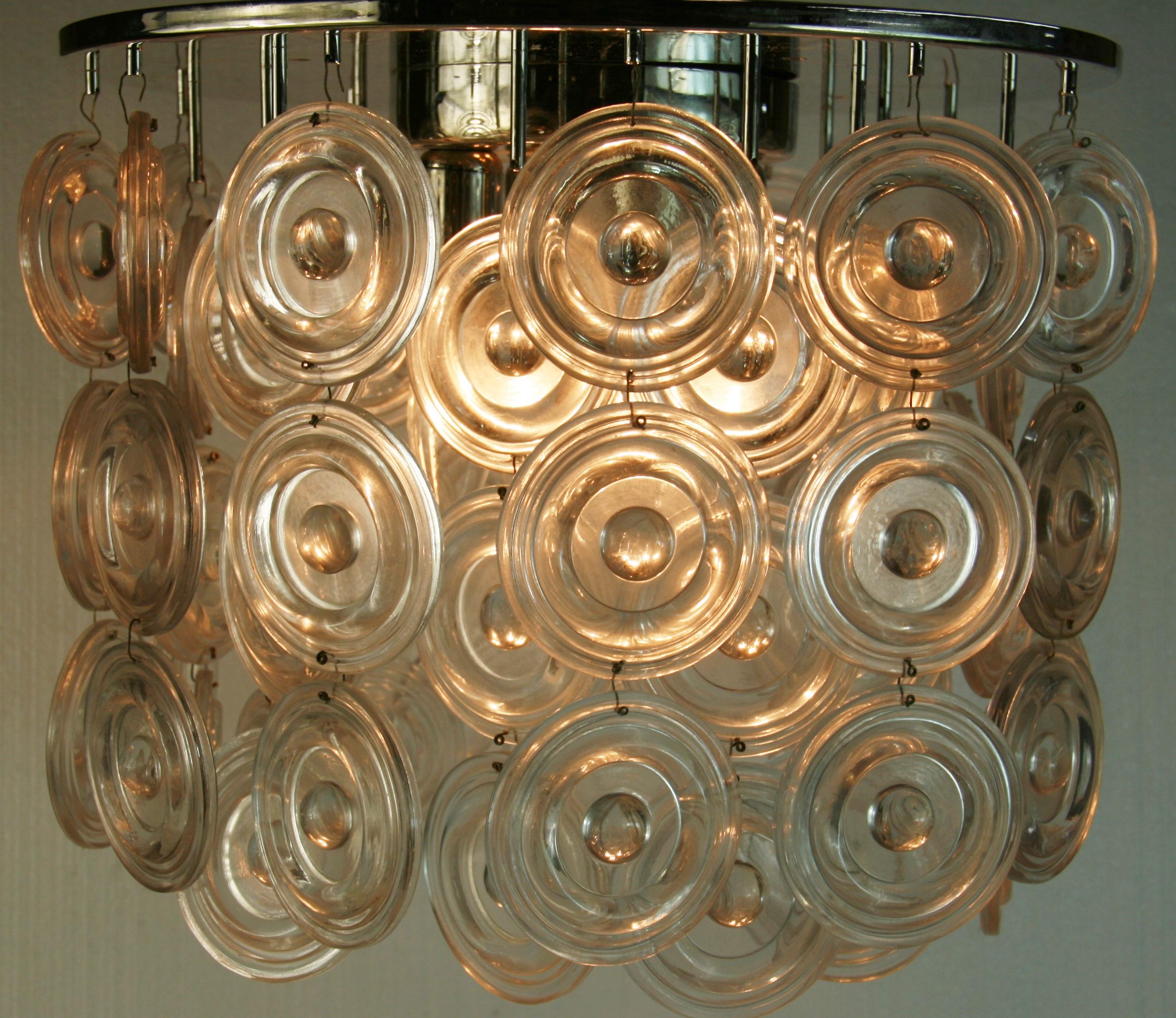 Oversized Embossed Clear Disc Murano Flush Mount For Sale 2