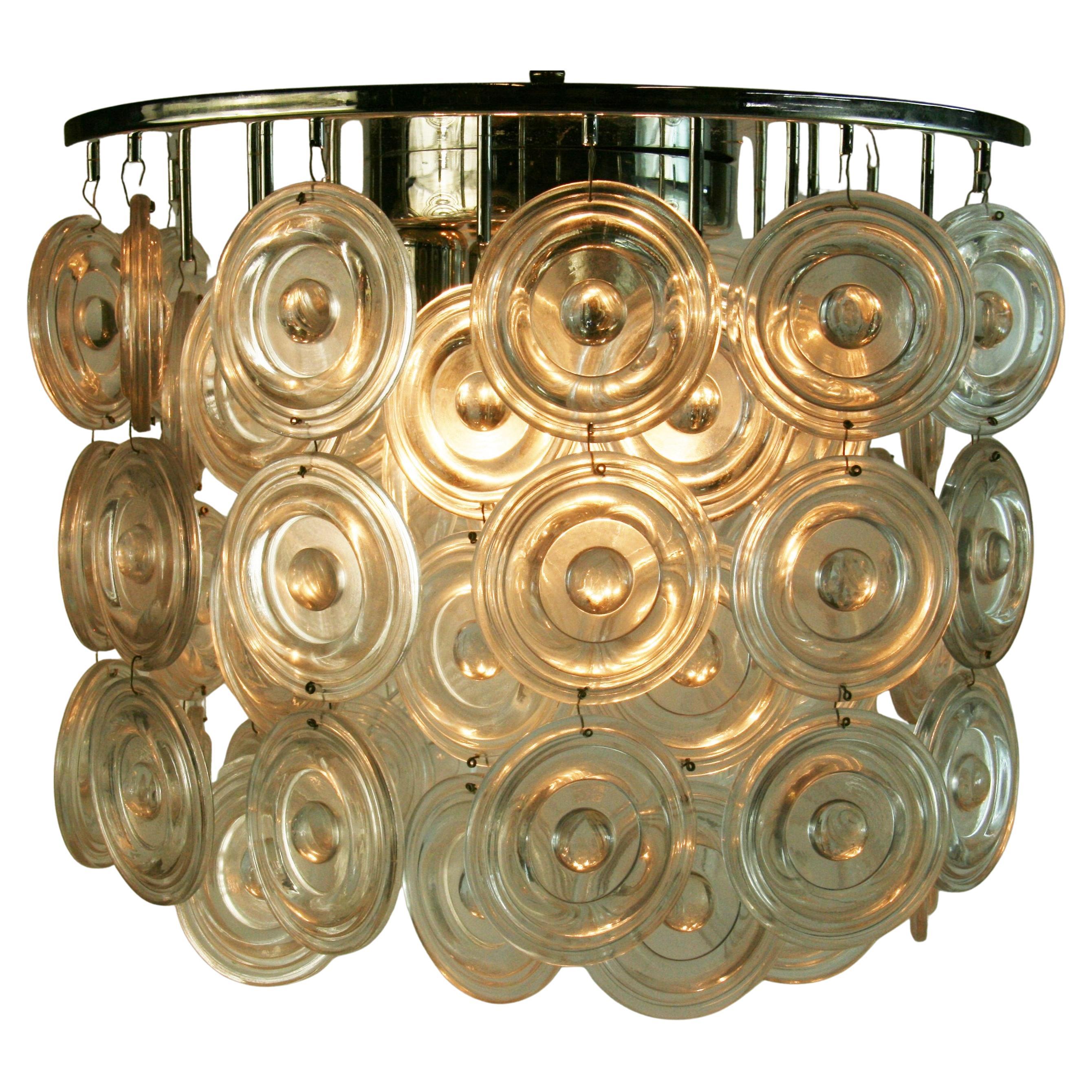 Oversized Embossed Clear Disc Murano Flush Mount For Sale