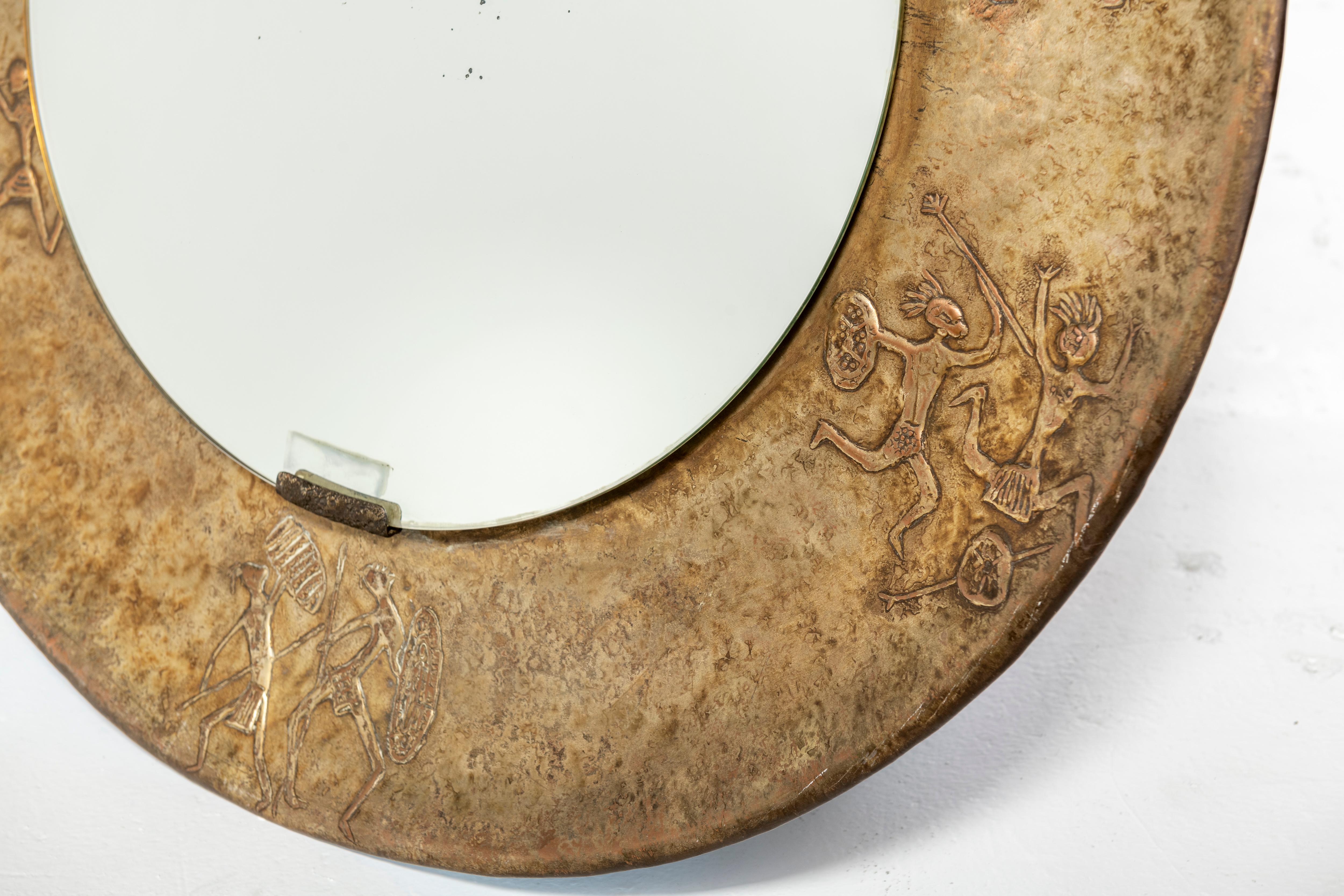 Mid-20th Century Embossed Copper Mirror by Angelo Bragalini