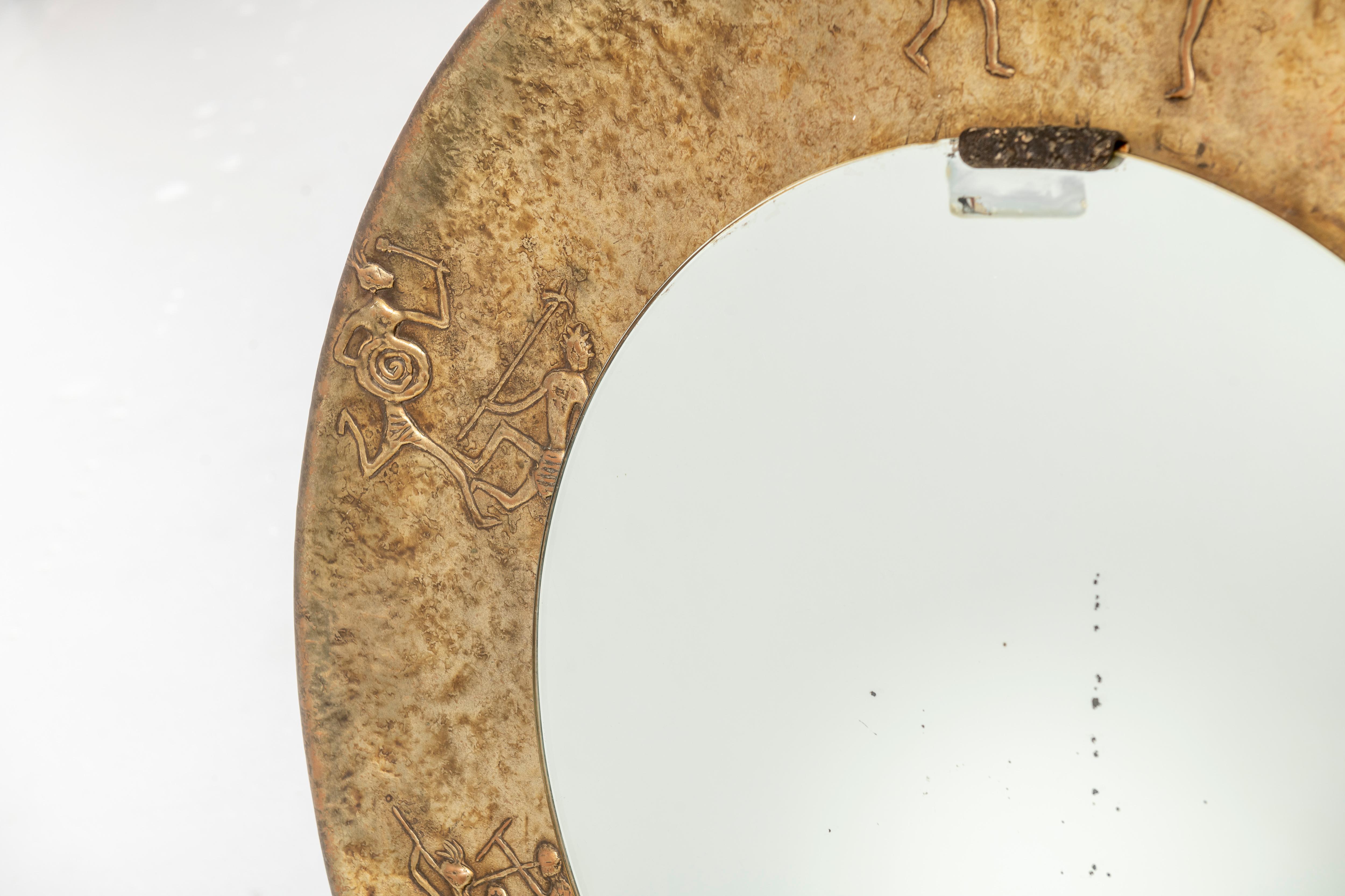 Mid-20th Century Embossed Copper Mirror by Angelo Bragalini For Sale