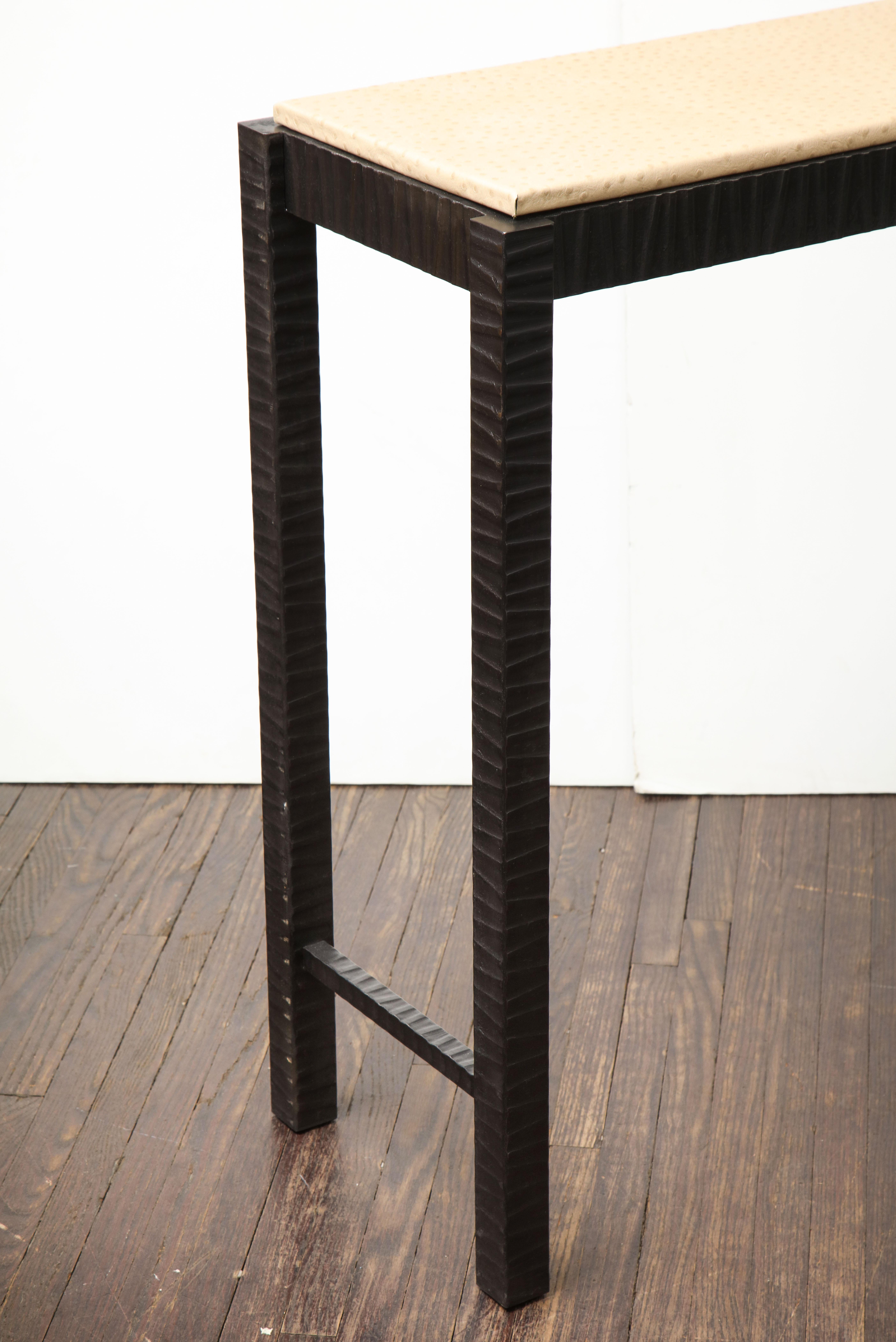 Embossed Edelman Leather Ostrich Console In New Condition For Sale In New York, NY
