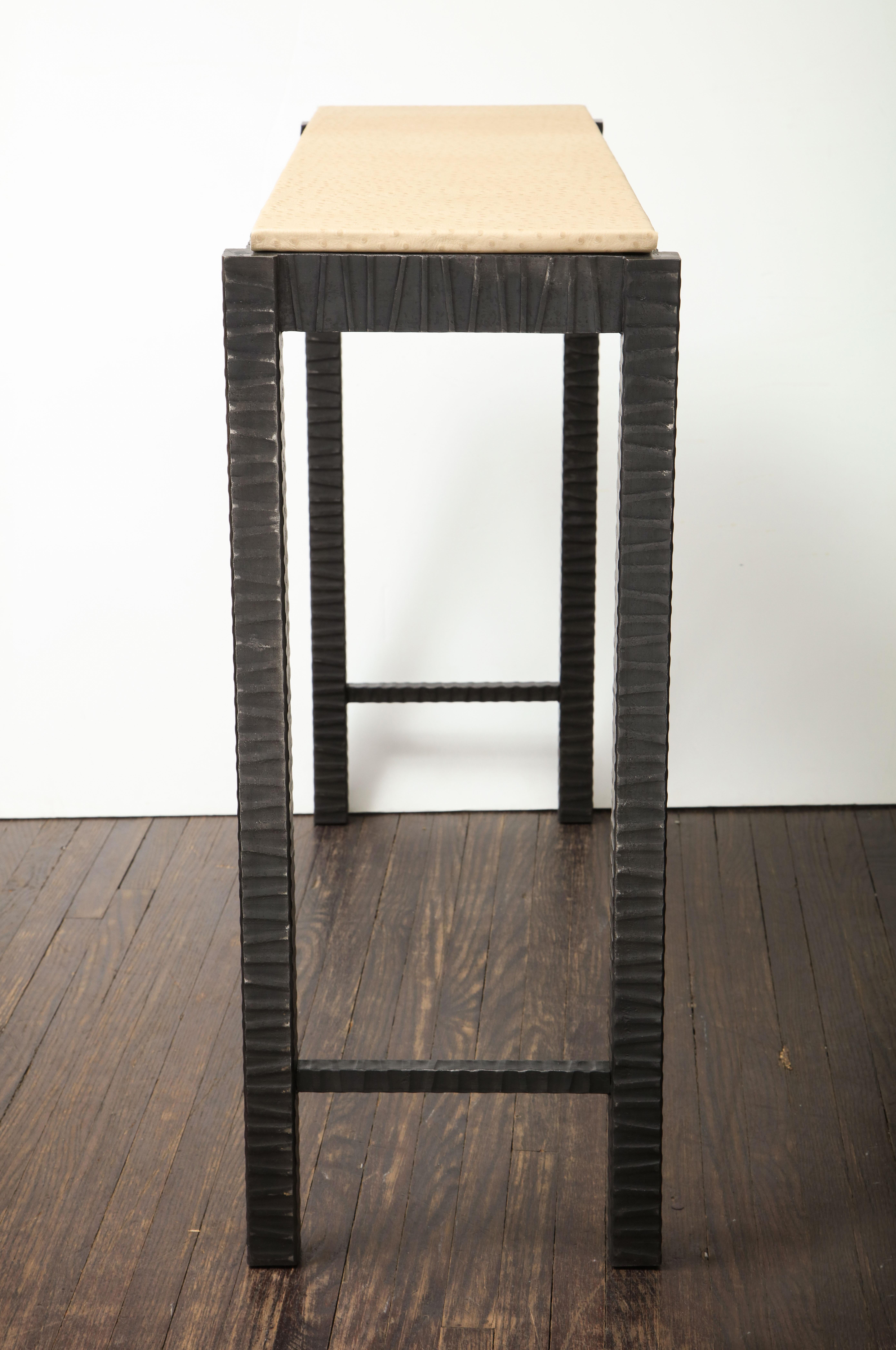 Cut Steel Embossed Edelman Leather Ostrich Console For Sale