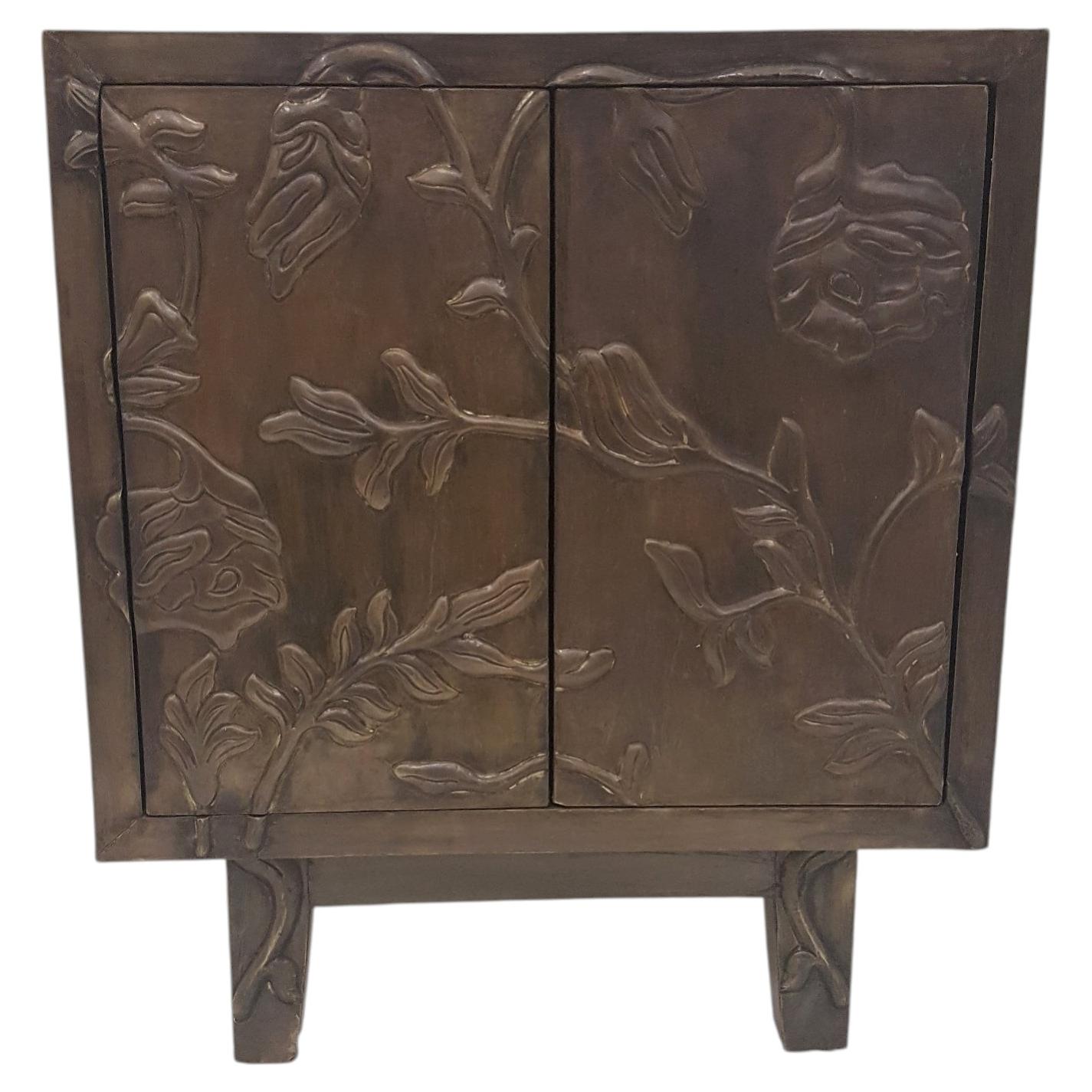 Embossed Floral Nightstand (28", Smooth), Metal Clad Bedside