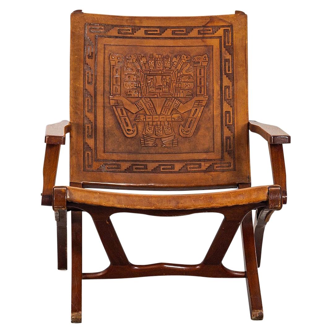 MidCentury Modern Ecuadorian Wood and Leather Folding Chair by Angel Pazmino at 1stDibs