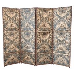 Embossed Leather 4-Panel Screen, Pale Green and golds - 18th Century