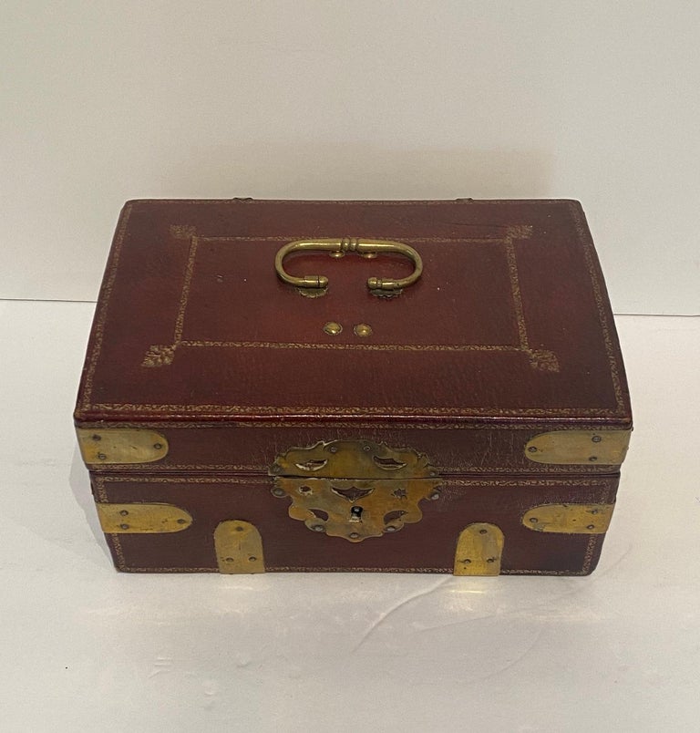 Embossed Leather and Brass Letter Box For Sale at 1stDibs