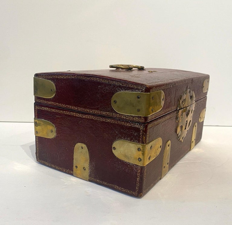 Embossed Leather and Brass Letter Box For Sale at 1stDibs