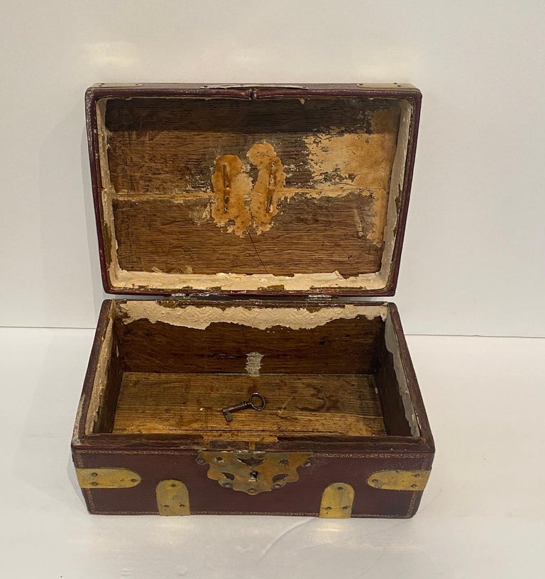 Embossed Leather and Brass Letter Box For Sale at 1stDibs