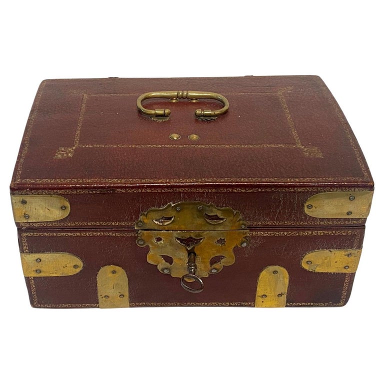 Embossed Leather and Brass Letter Box For Sale at 1stDibs