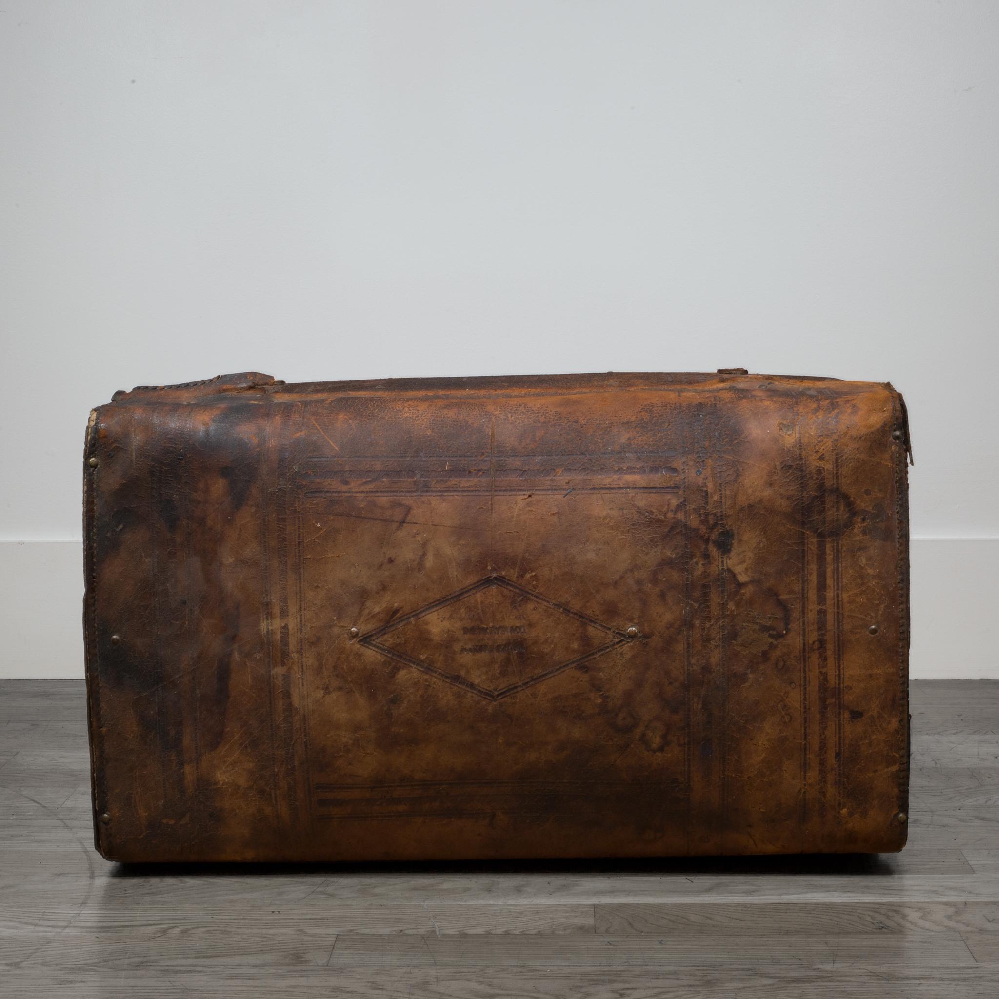 19th Century Embossed Leather and Brass Trunk by Martin & Co. San Francisco c.1850-1890