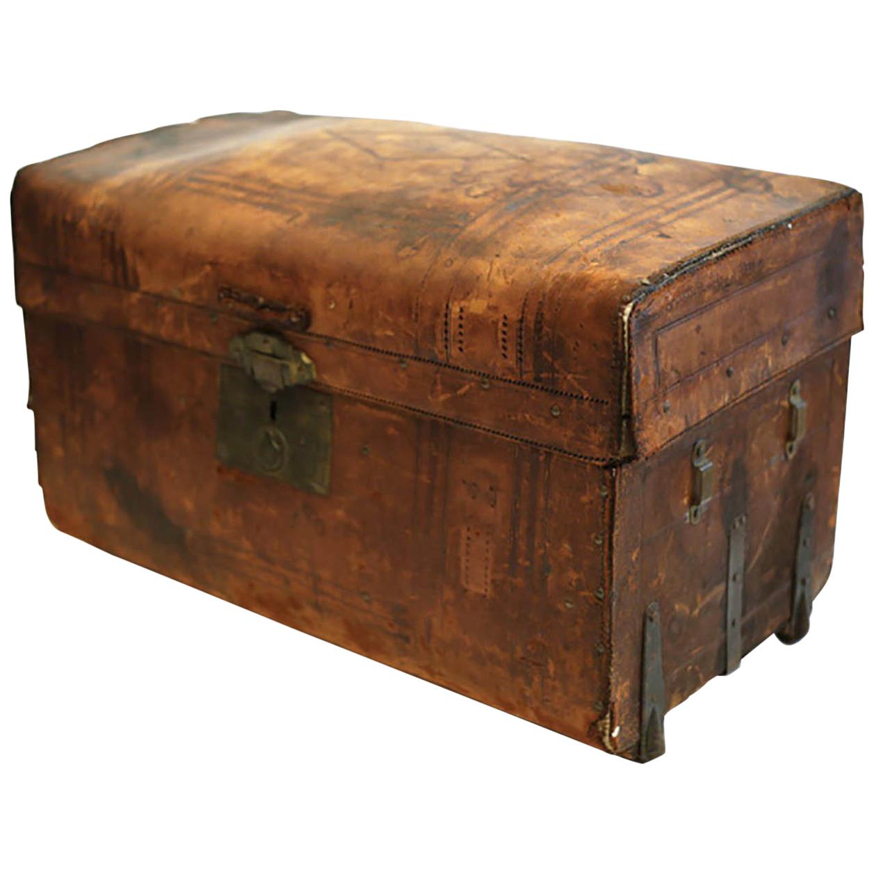 Embossed Leather and Brass Trunk by Martin & Co. San Francisco c.1850-1890