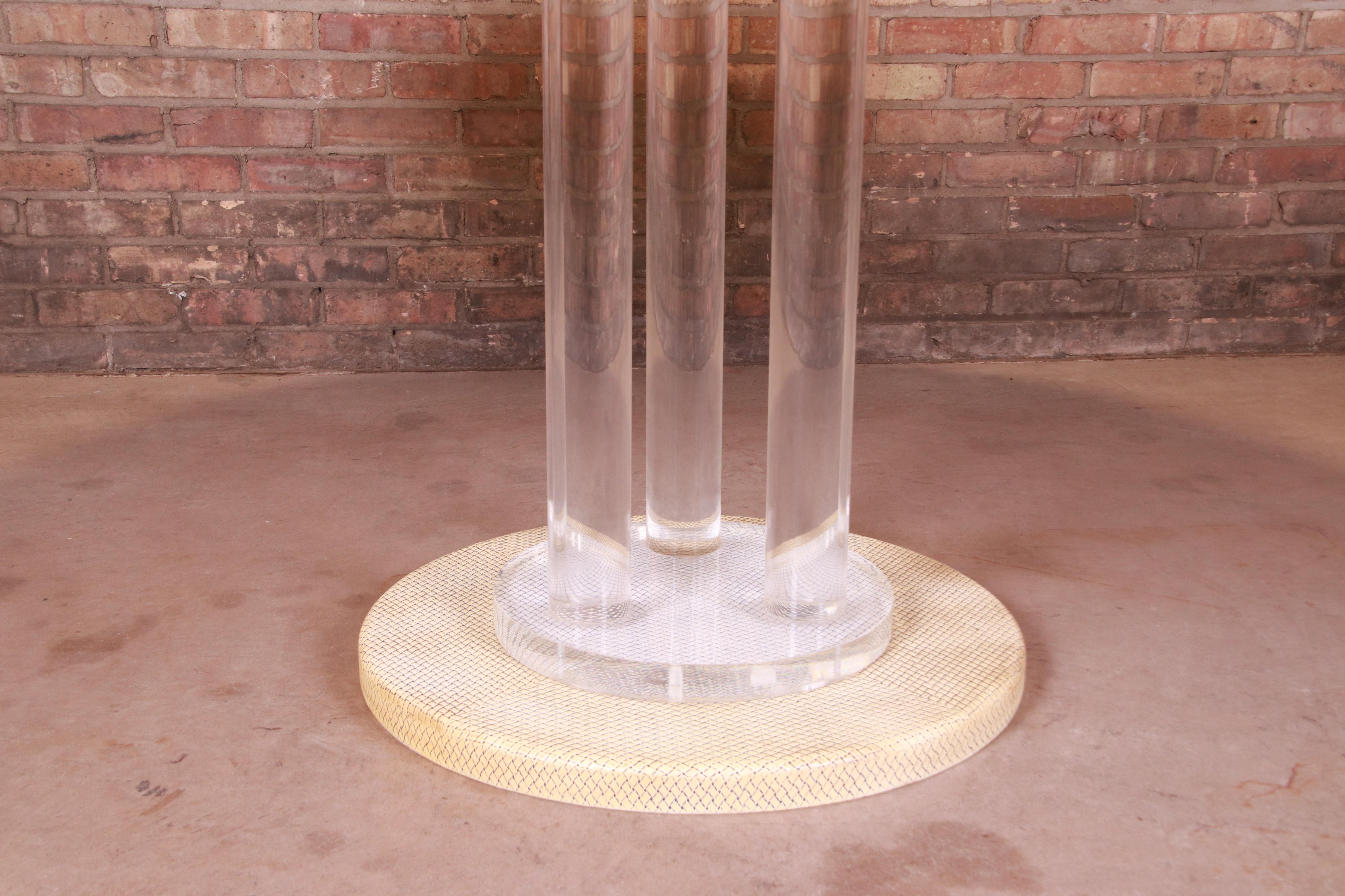 Embossed Leather and Lucite Pedestal Dining Table in the Manner of Karl Springer 3