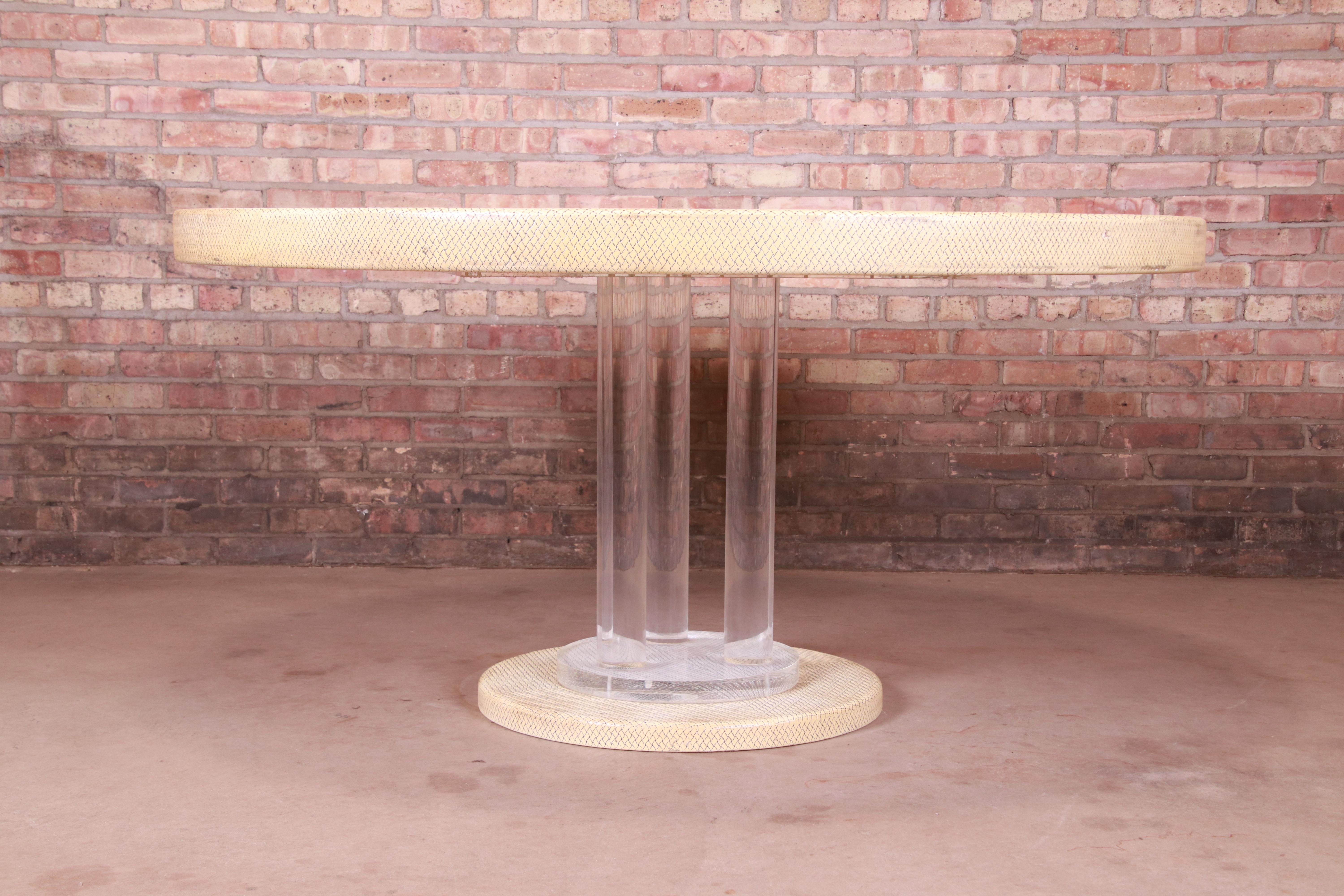 Embossed Leather and Lucite Pedestal Dining Table in the Manner of Karl Springer 8
