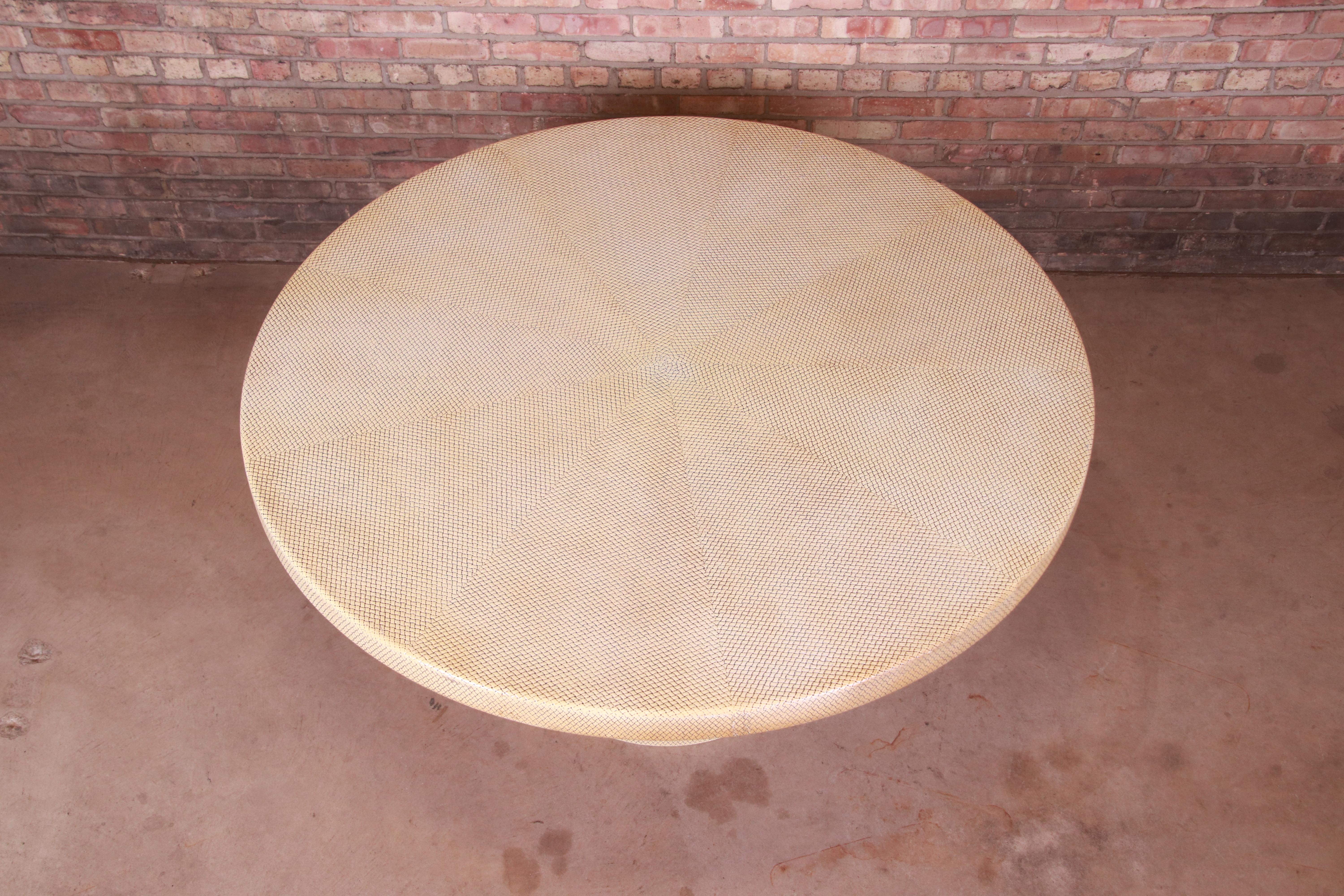 Embossed Leather and Lucite Pedestal Dining Table in the Manner of Karl Springer In Good Condition In South Bend, IN