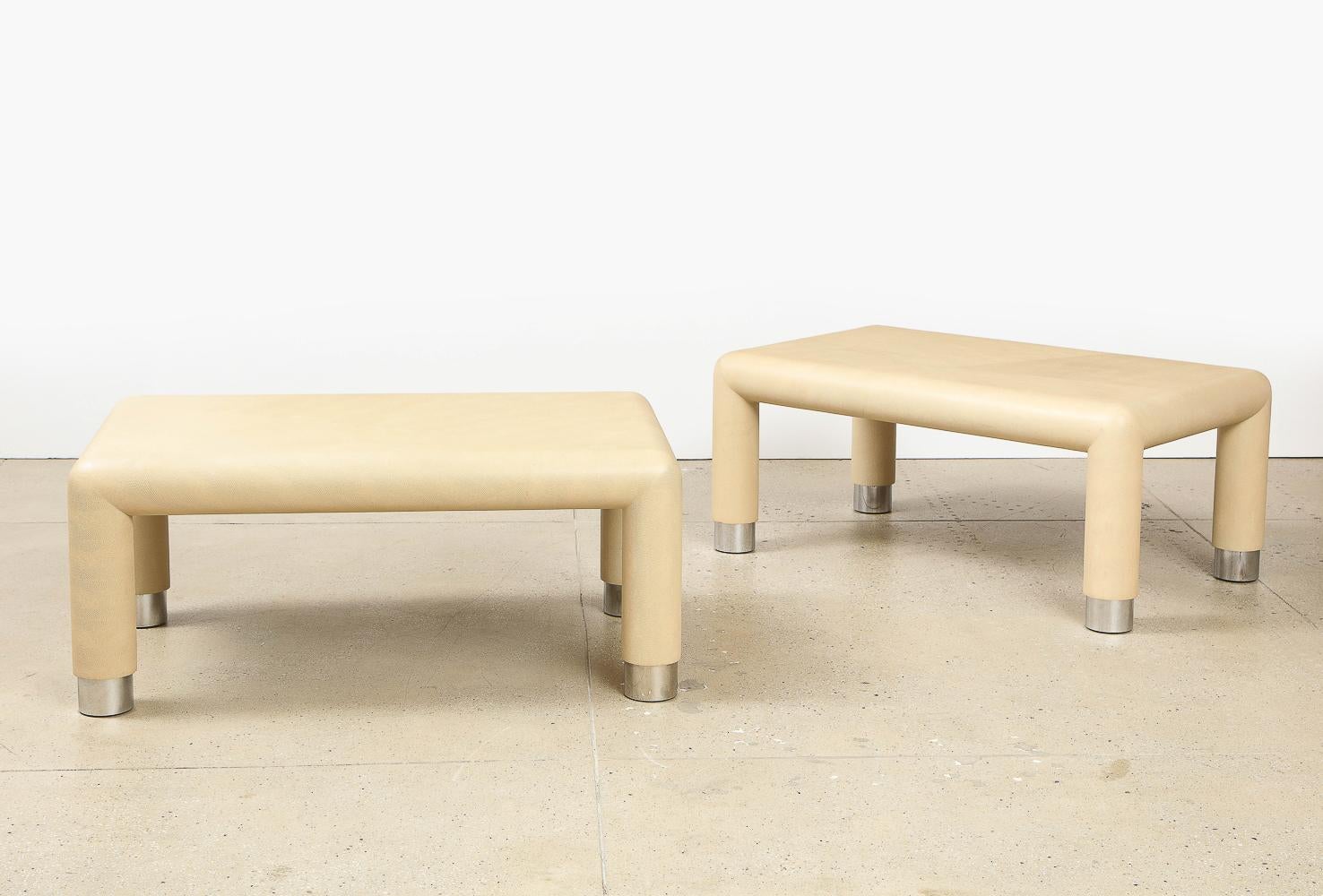 Embossed Leather Cocktail Tables by Karl Springer In Good Condition For Sale In New York, NY