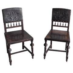Embossed Leather Dining Chairs, Pair, circa 1900s