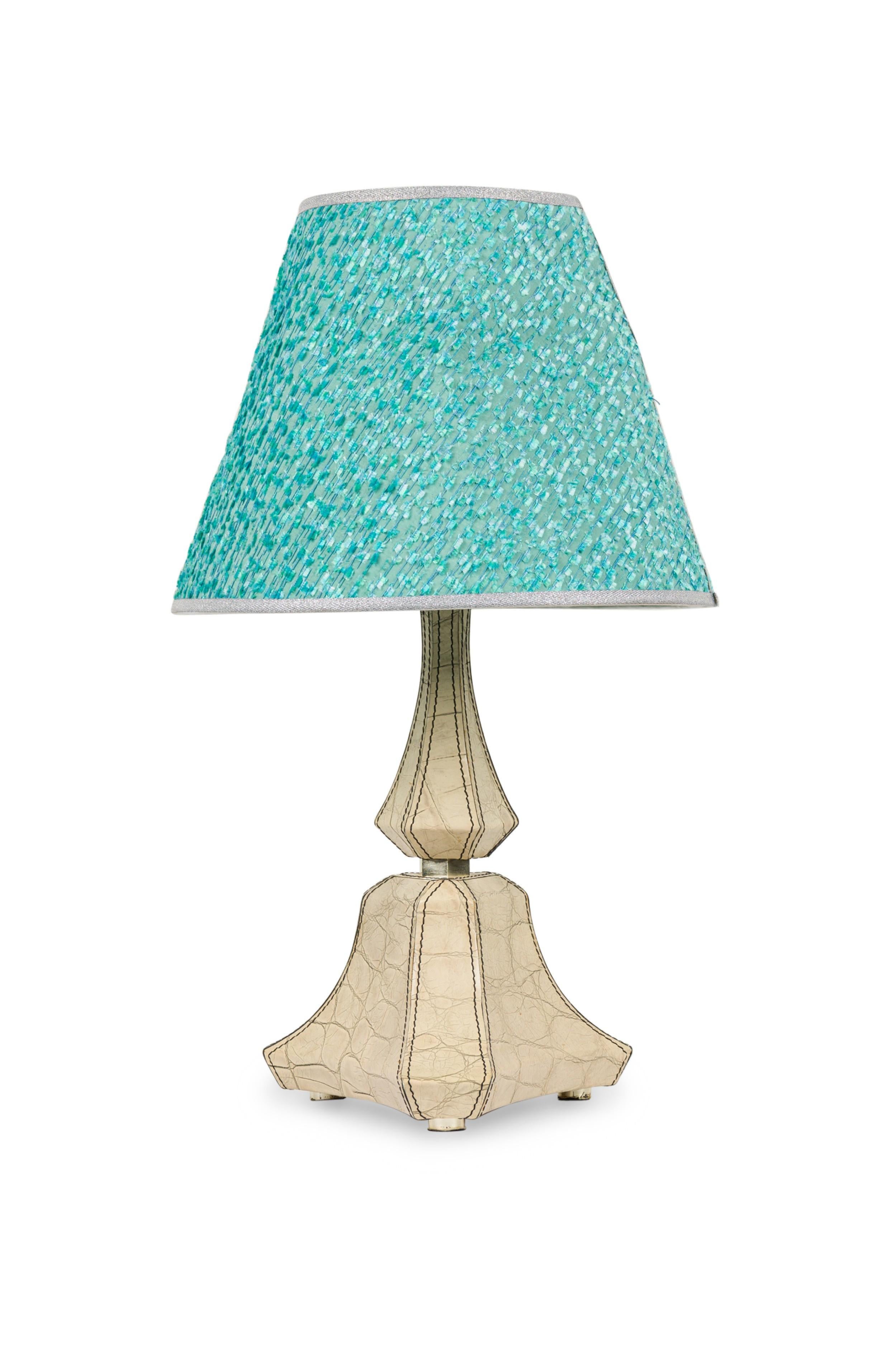 Unknown Embossed Leather Lamp For Sale