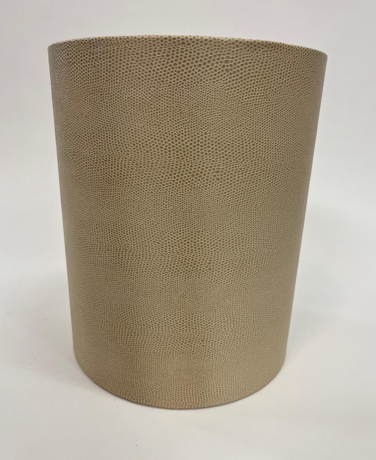 American Embossed Leather Lizard Skin Wastebasket For Sale