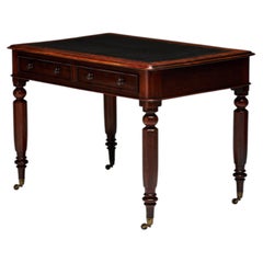 Embossed Leather, Mahogany, and Brass Victorian Writing Desk, England, c. 1830