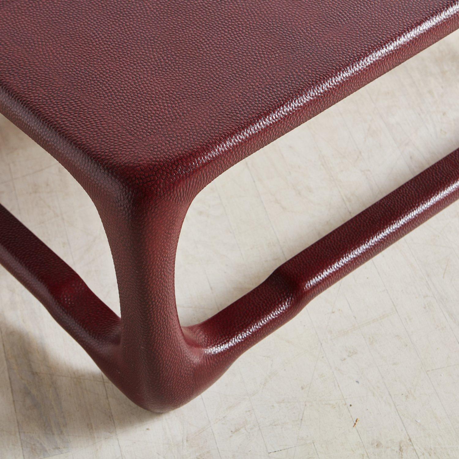 Embossed Leather Maroon Coffee Table by Karl Springer, 1970s 2