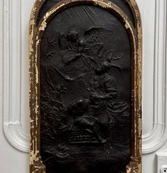 Embossed leather panel with Neo-Gothic religious decor, 19th century, wooden