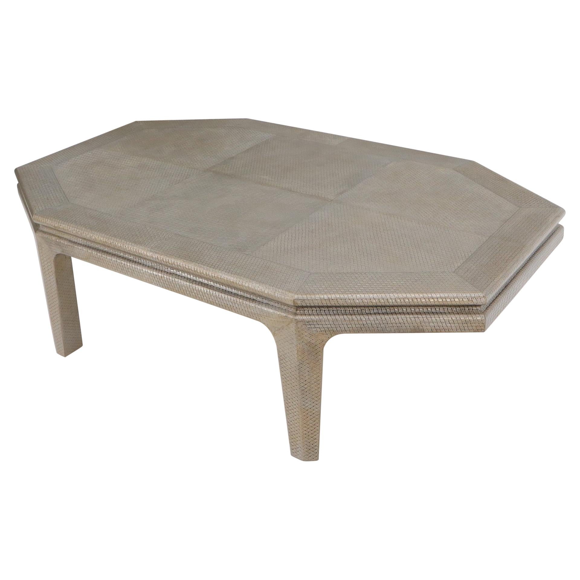 Embossed Leather Rapped Boat Shape Coffee Table For Sale