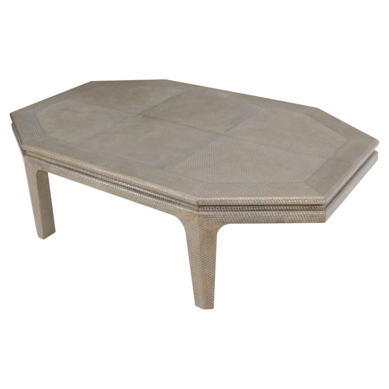 Embossed Leather Rapped Boat Shape Coffee Table For Sale at 1stDibs