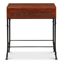 Embossed Leather Storage Box on Faux Bamboo Iron Stand