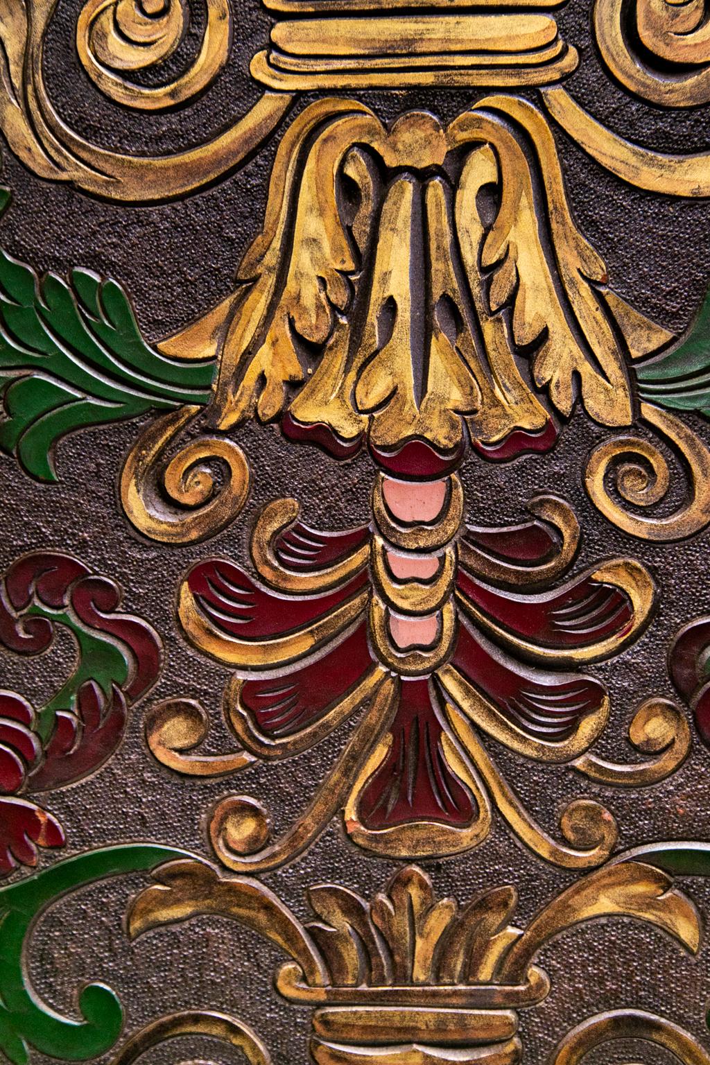 19th Century Embossed Leather Three-Panel Screen