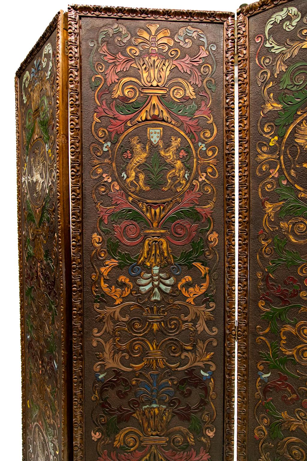 Embossed Leather Three-Panel Screen 4