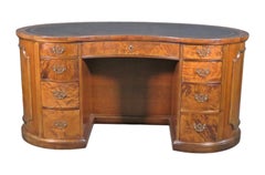Embossed Leather Top Kidney Shaped Walnut Georgian Style Executive Desk