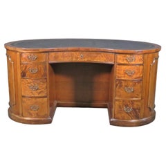 Retro Embossed Leather Top Kidney Shaped Walnut Georgian Style Executive Desk 