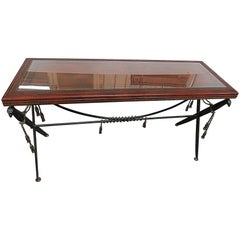 Embossed Leather Top Sword and Scabbard Wrought Iron Console Sofa Table