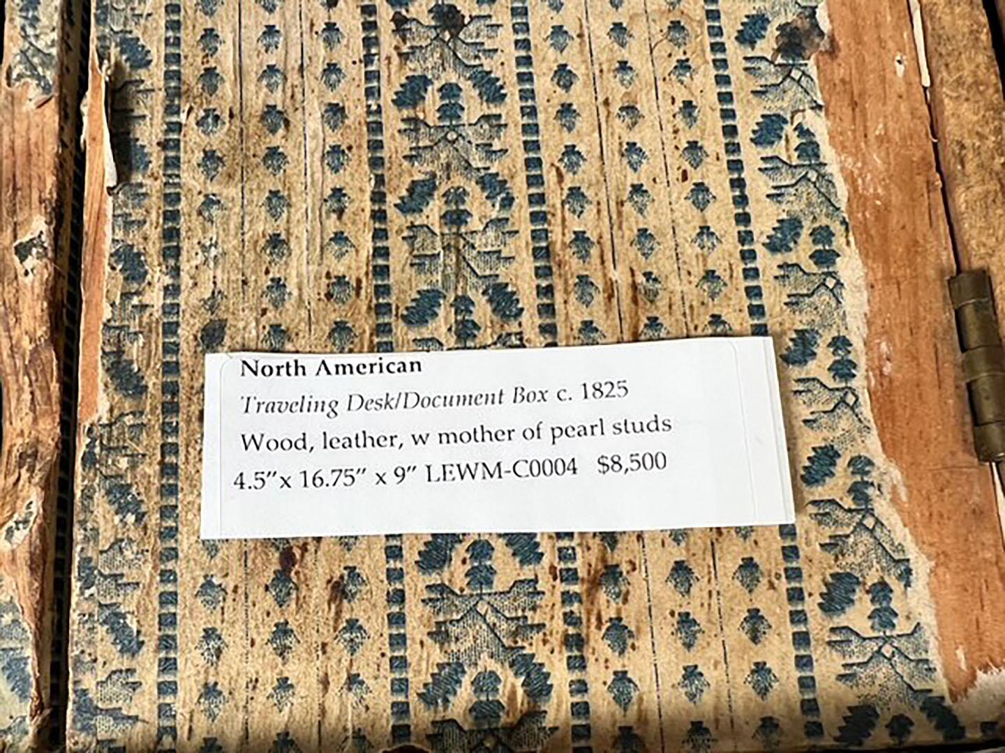 Embossed Leather Traveling Desk Box With Mother of Pearl Studs For Sale 1