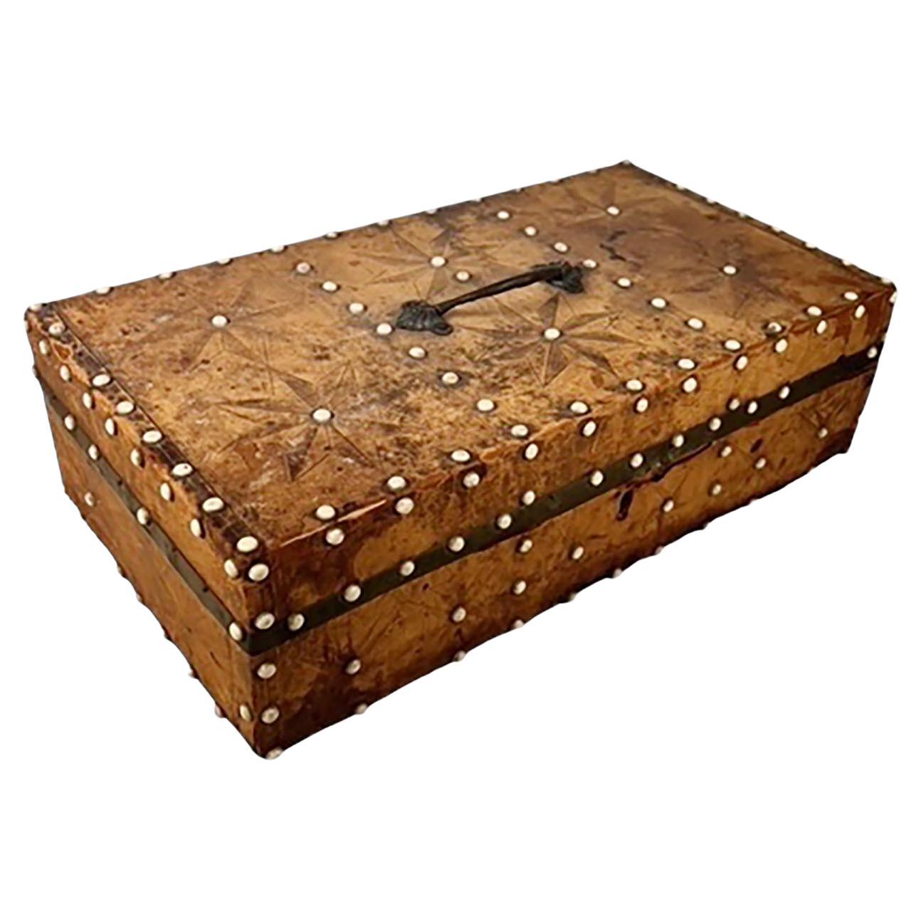 Embossed Leather Traveling Desk Box With Mother of Pearl Studs For Sale