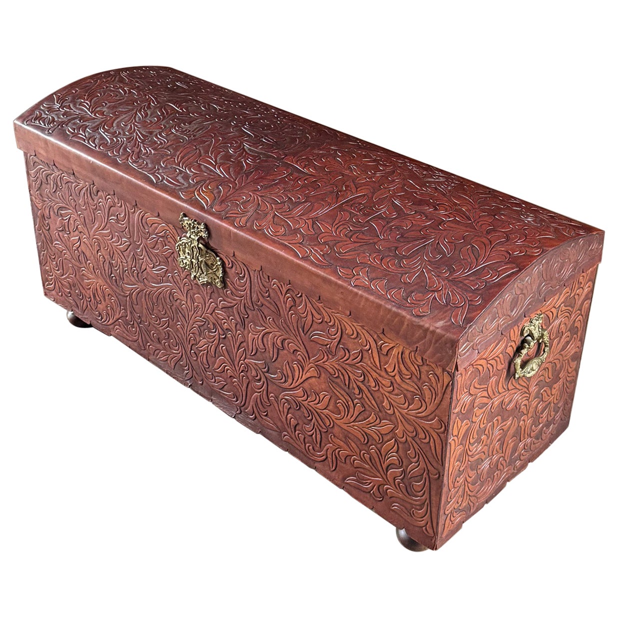 Embossed Leather Trunk, Spain, 20th Century