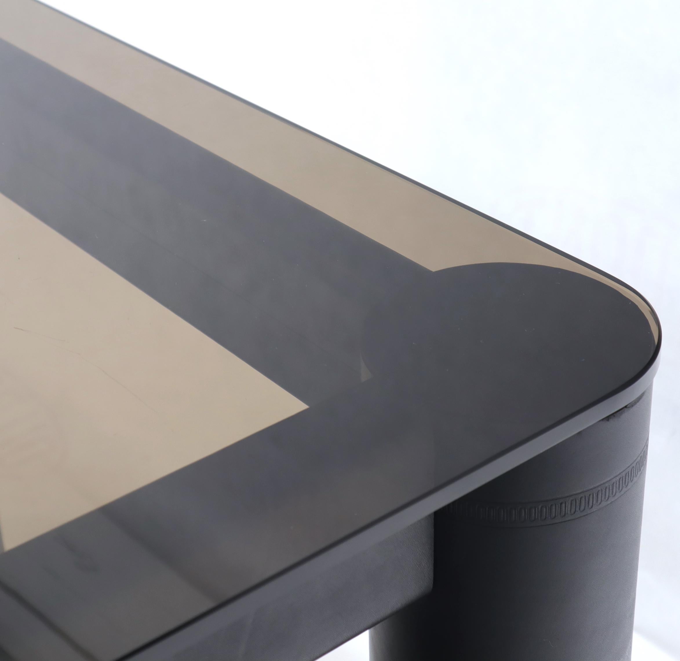 Embossed Leather Wrapped Square Rounded Corners Game Table with Smoked Glass Top 3