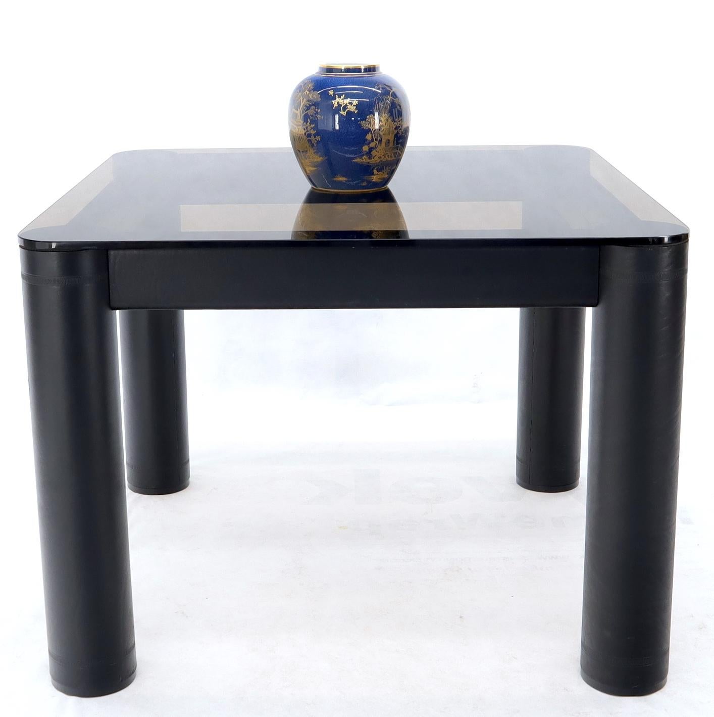 Embossed Leather Wrapped Square Rounded Corners Game Table with Smoked Glass Top 4