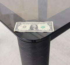 Embossed Leather Wrapped Square Rounded Corners Game Table with Smoked Glass Top