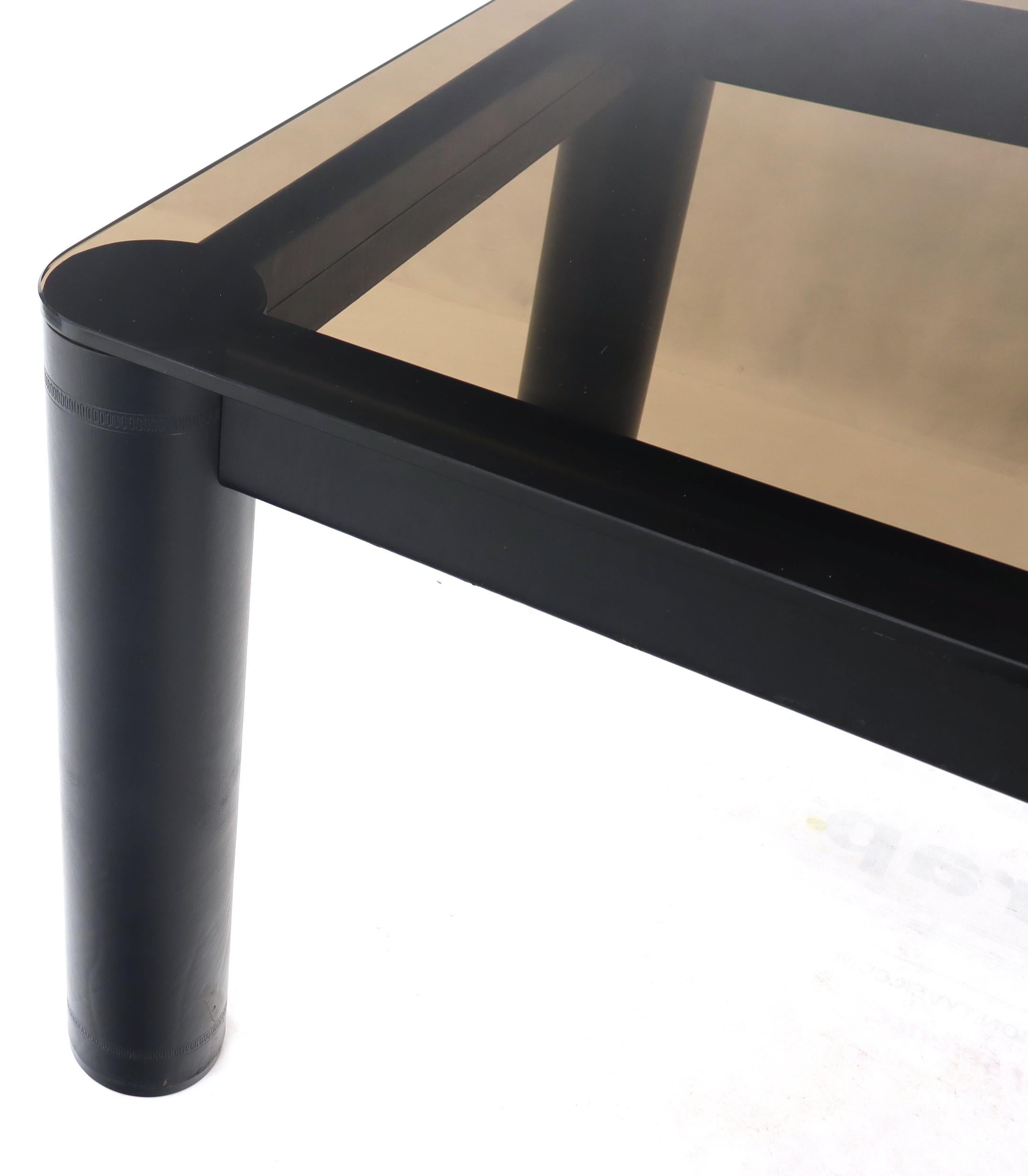 Steel Embossed Leather Wrapped Square Rounded Corners Game Table with Smoked Glass Top