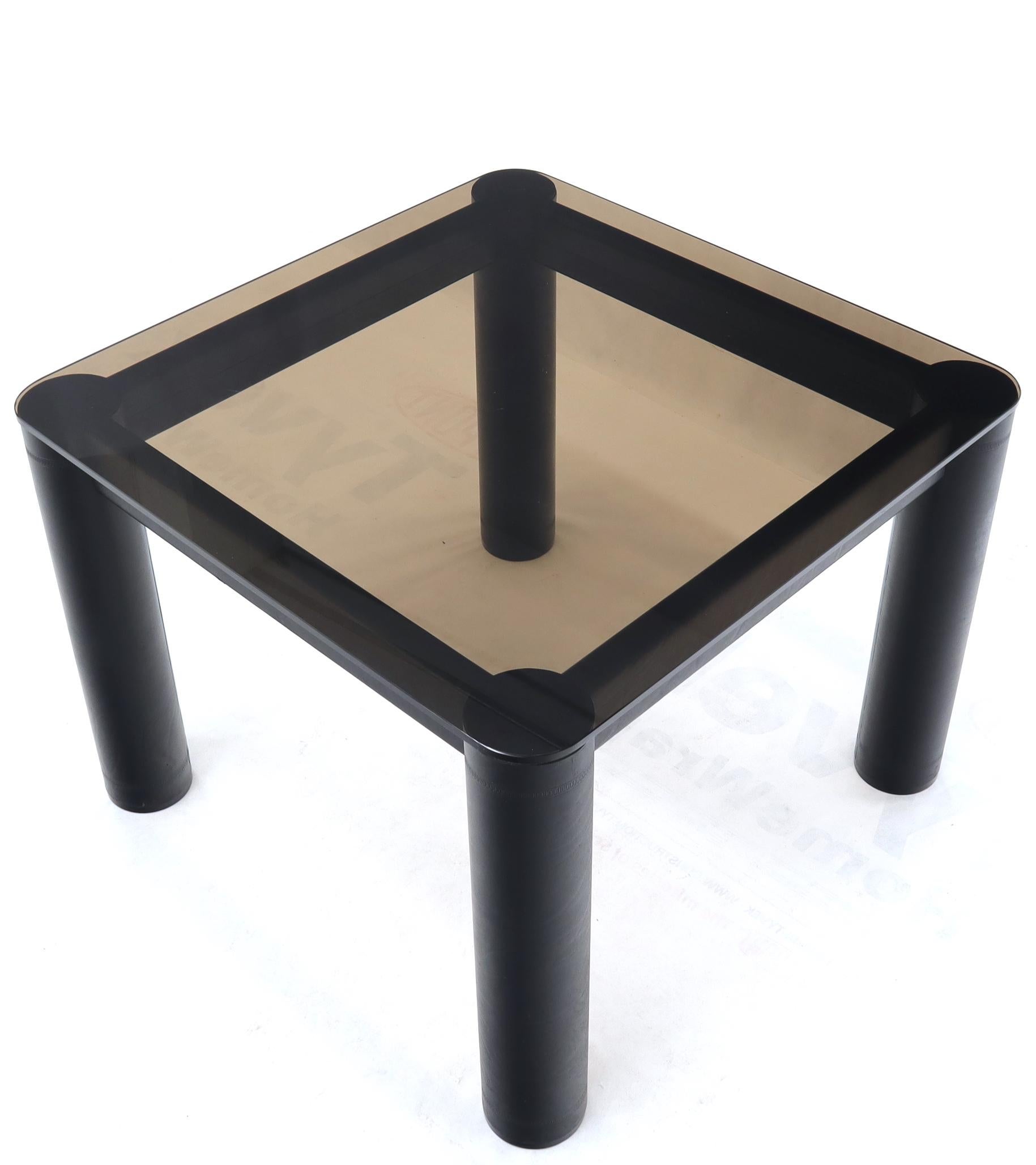 Embossed Leather Wrapped Square Rounded Corners Game Table with Smoked Glass Top 2