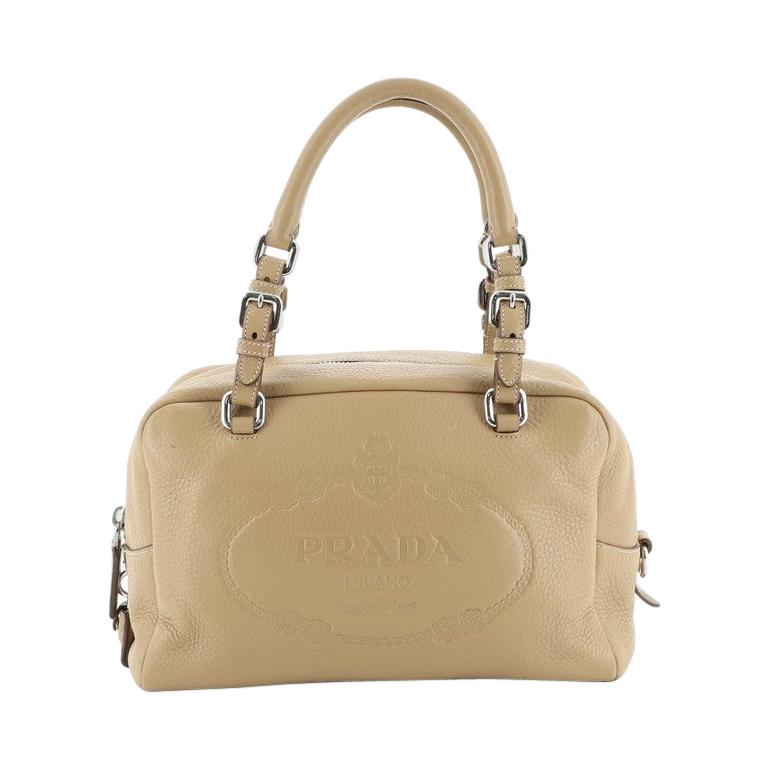 Embossed Logo Bauletto Bag Vitello Daino Medium For Sale